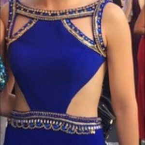 Gorgeous neckline blue prom dress